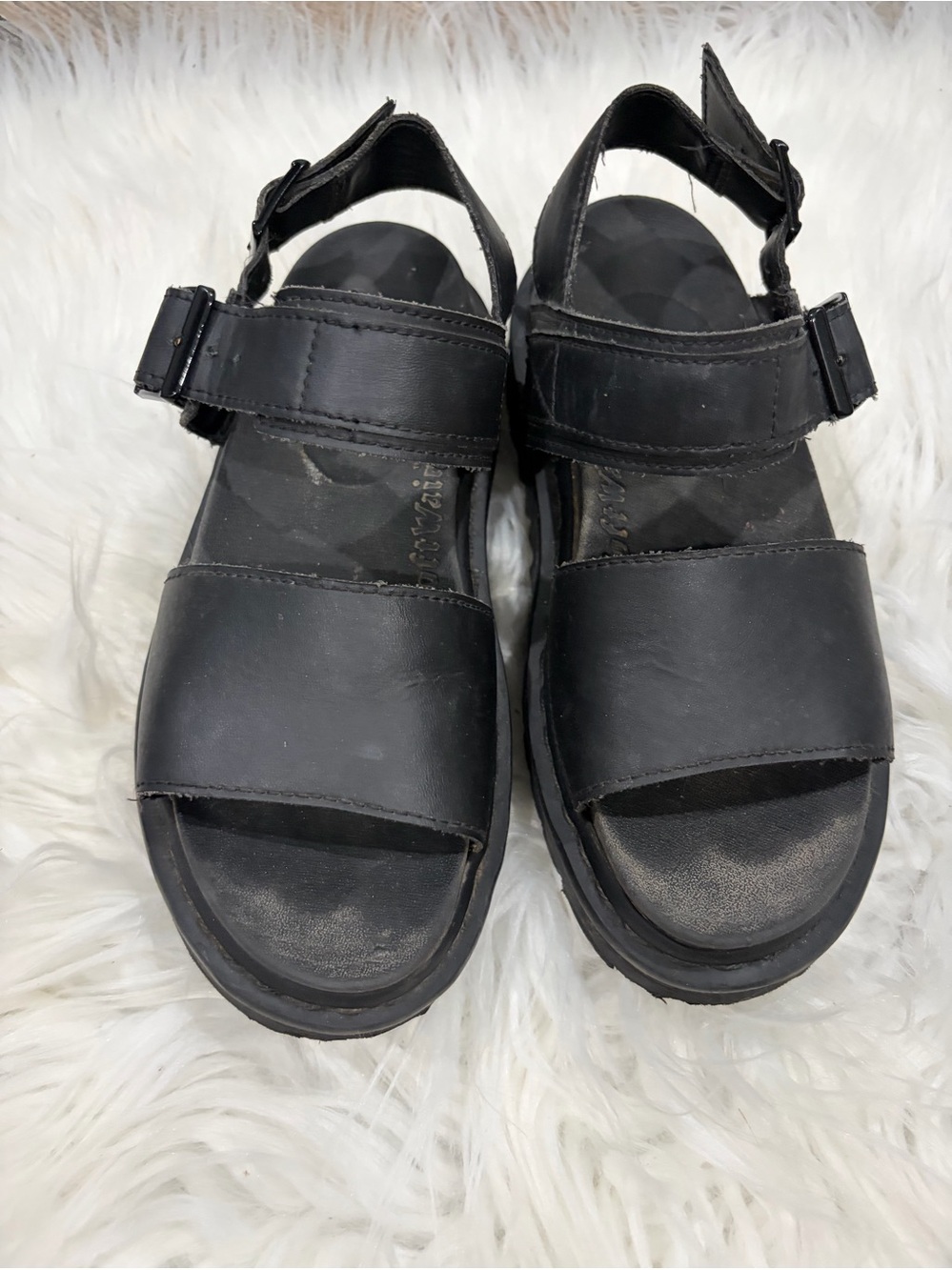 Dr. Martens Black Leather Chunky Double-Strap Sandals